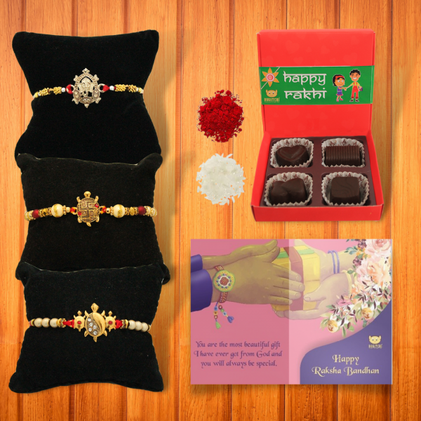 BOGATCHI 4 Chocolate Box 3 Rakhi Roli Chawal and Greeting Card B | Rakhi with Chocolates |  Rakhi Chocolates Gifts